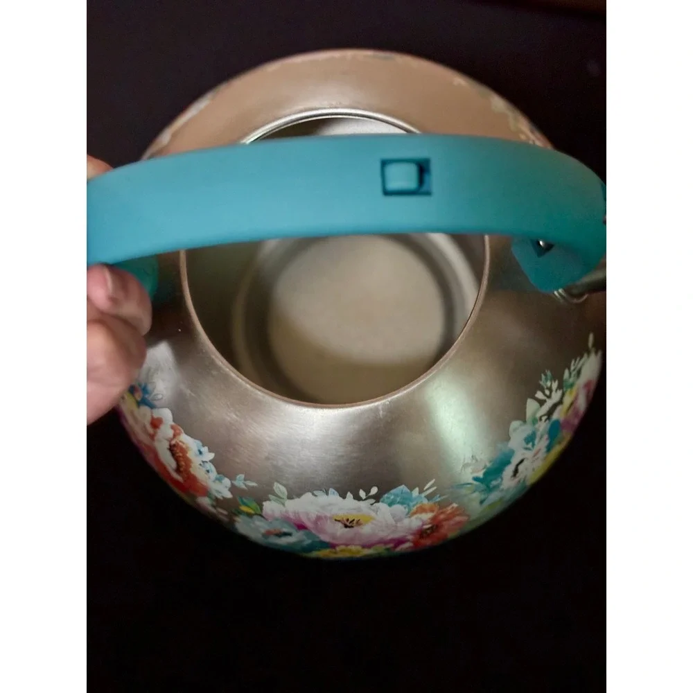 Pioneer Woman Sweet Romance Stainless Steel Whistling Tea Kettle Teal Handle